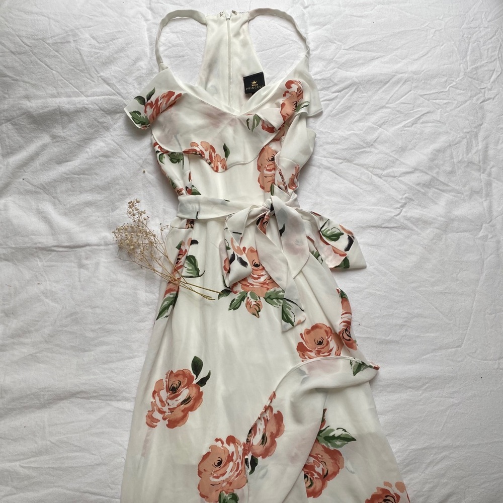 High low pink rose print dress